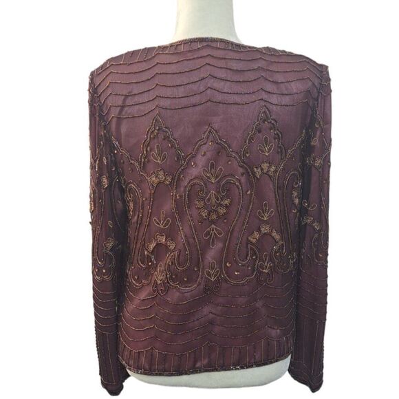 Adrianna Papell 3 Pc Set Silk Embellish Top Skirt Jacket Wedding Party Plum Sz10 - Picture 8 of 15